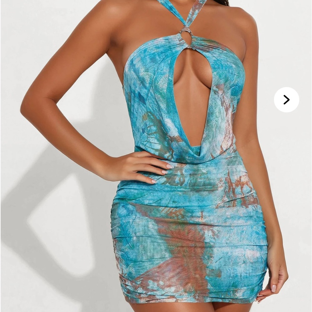 Fashion Nova Turquoise Tie-Dye Backless Dress